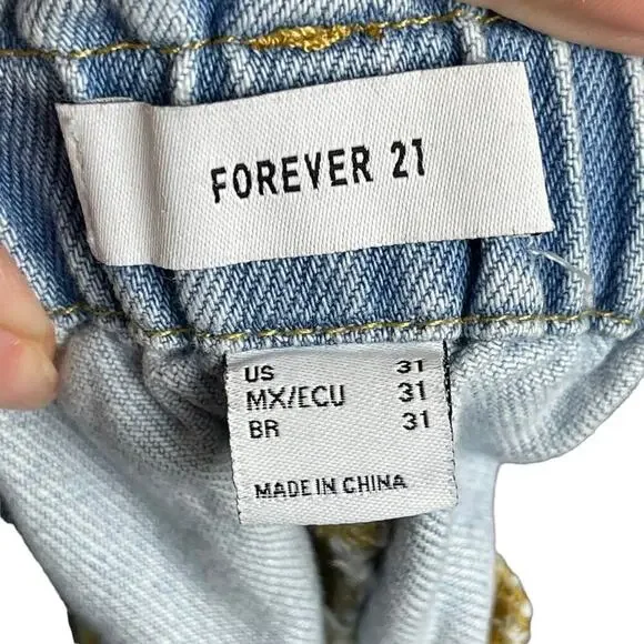 FOREVER 21 BAGGY PAPERBAG HIGH RISE SHORTS WITH BELT LIGHT WASH SIZE 31 - Picture 7 of 10